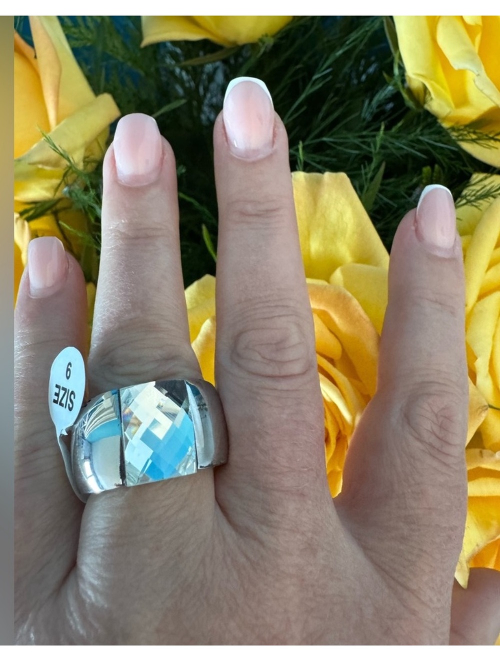 New Statement Chunky Gemstone Classic Silver-Tone Faceted Cocktail Ring - Size 9